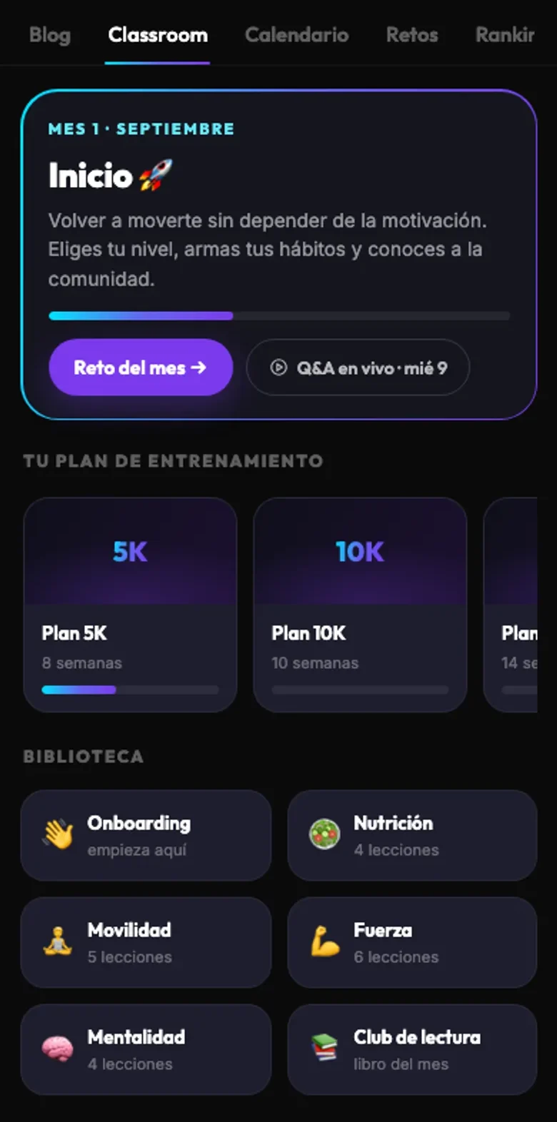 Pantalla de Tu plan del área de miembros