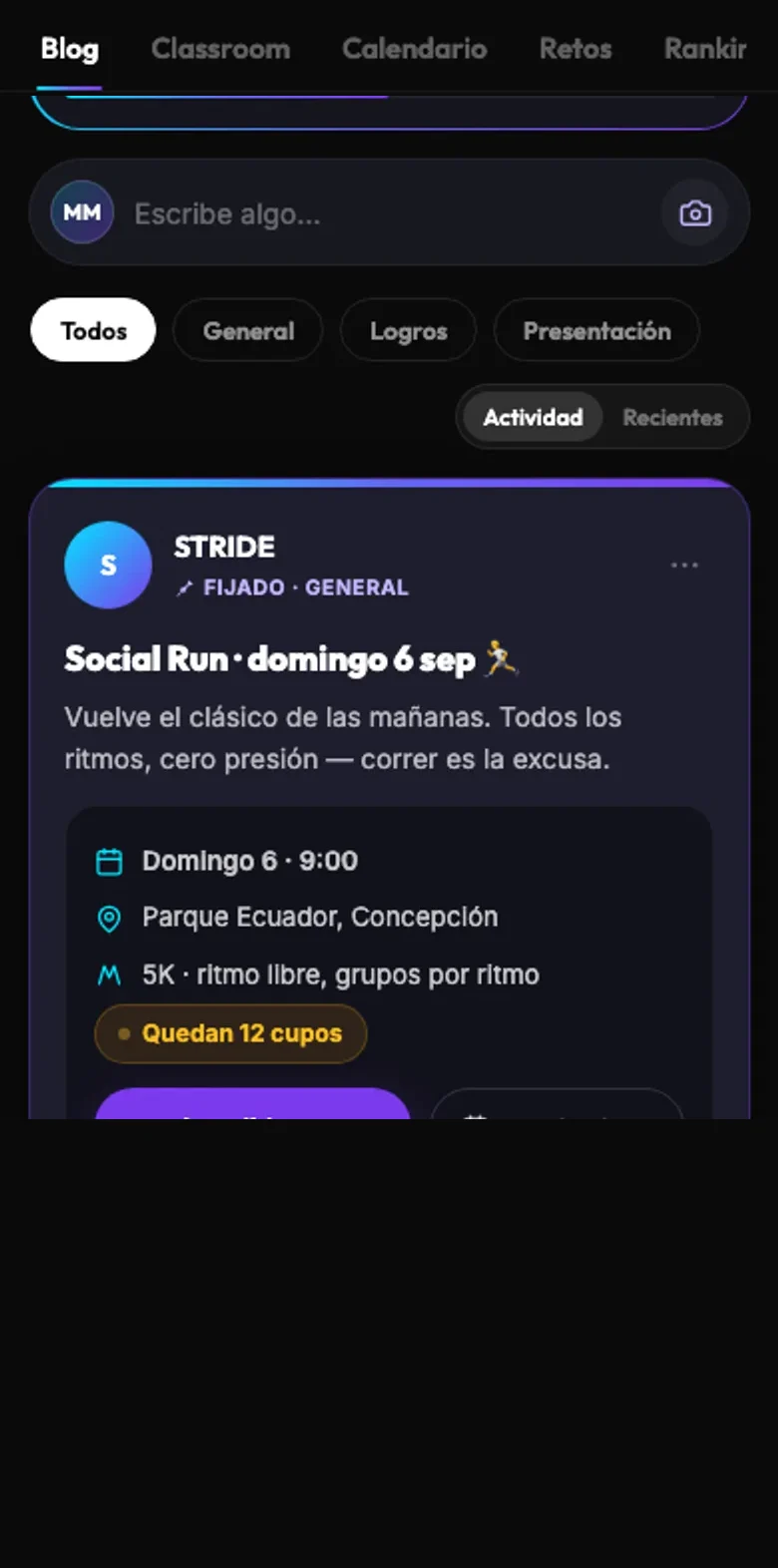 Pantalla de Blog del área de miembros